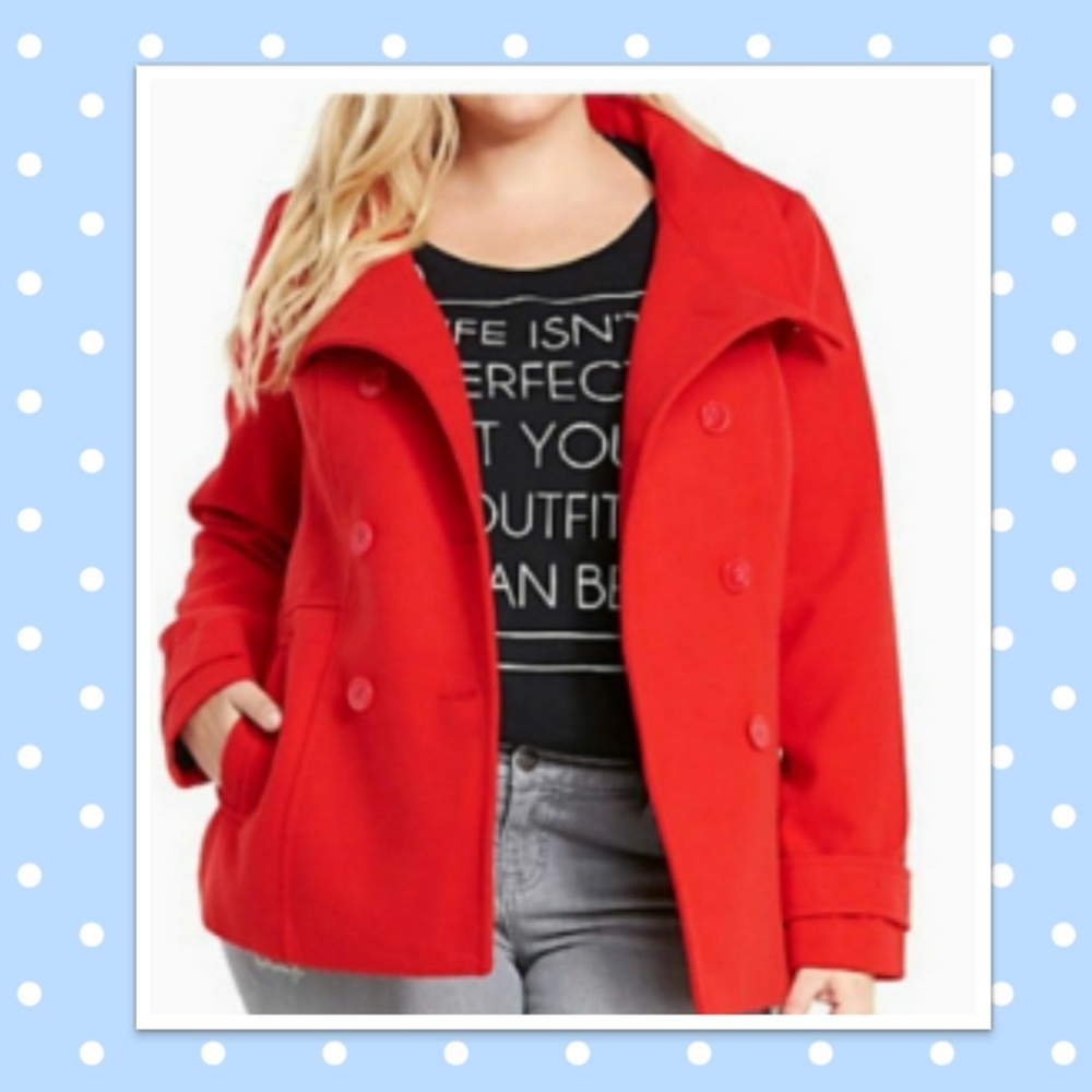 Torrid Red Double Breasted Peacoat